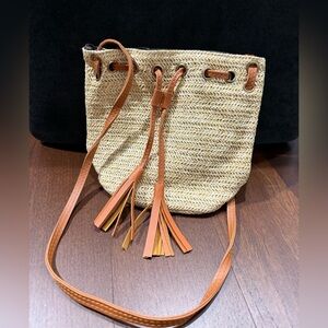 Tan and Brown Woven Bucket Bag